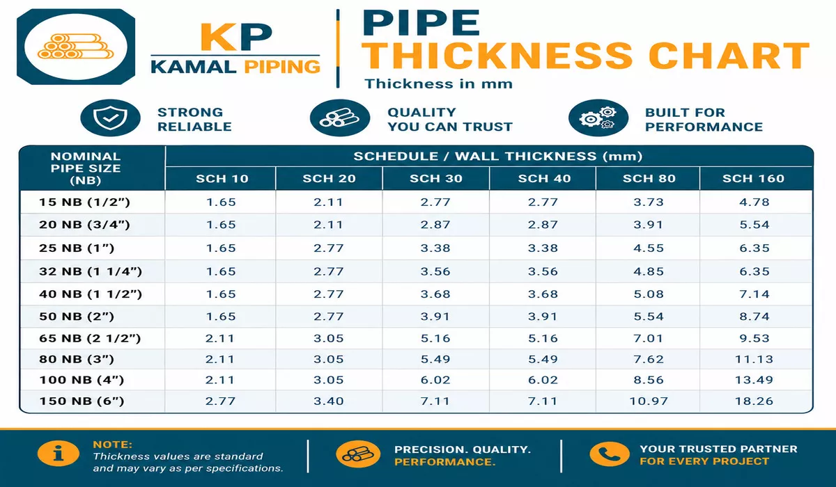 Pipe Thickness Chart | Wall Thickness, OD, NB Sizes & Pipe Schedule
