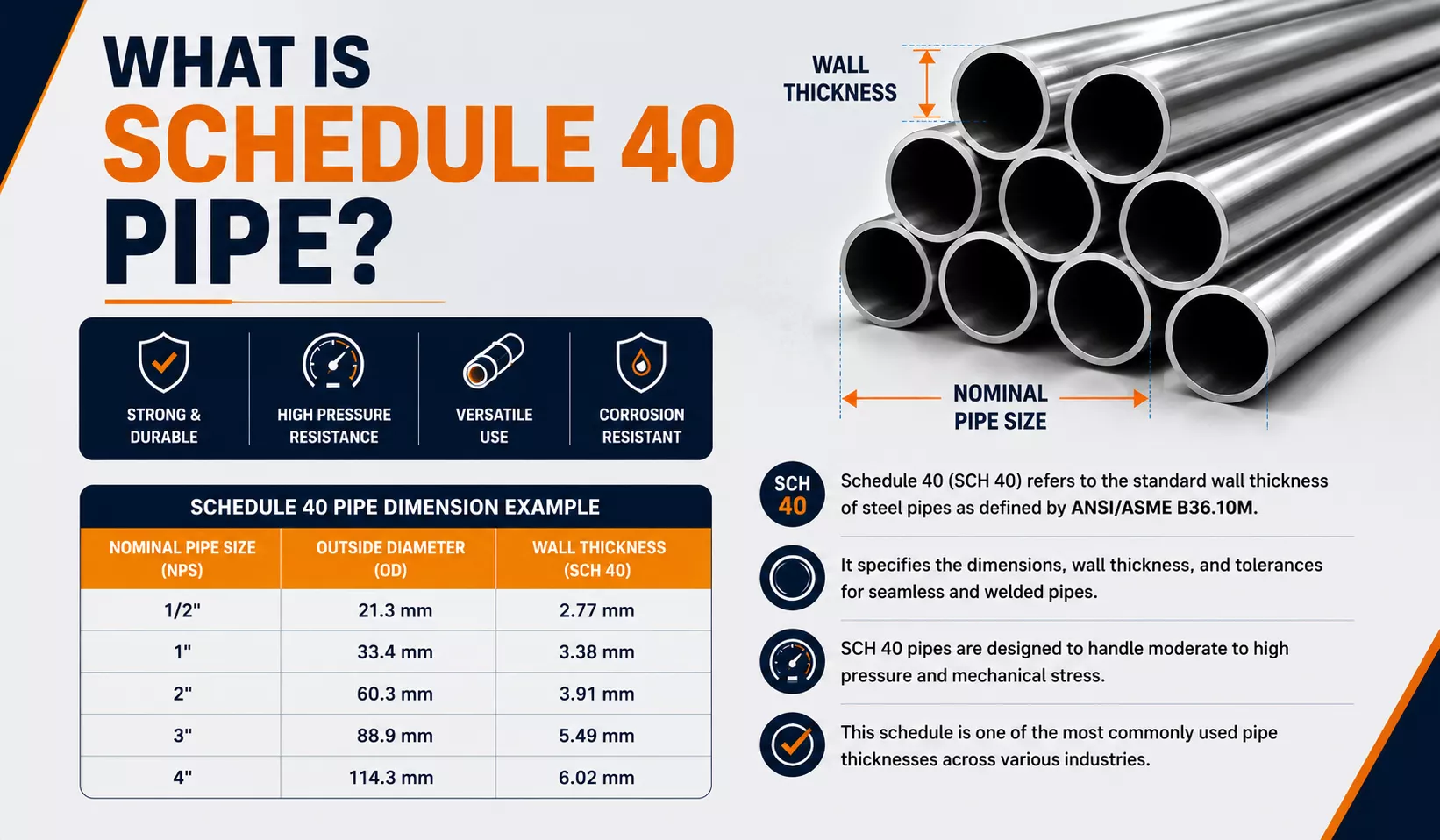 Schedule 40 Pipe Thickness and Dimensions Chart