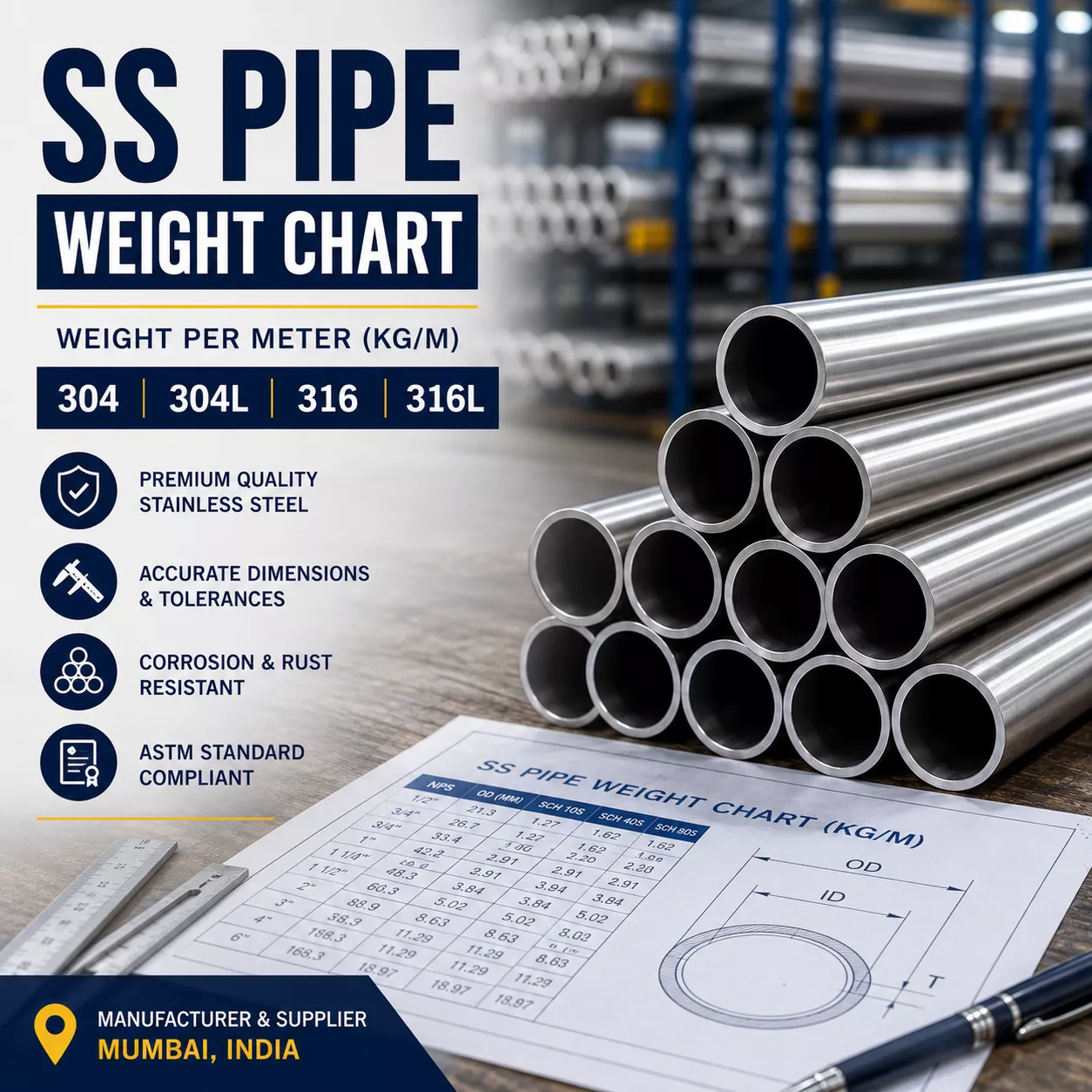 SS Pipe Weight Chart
