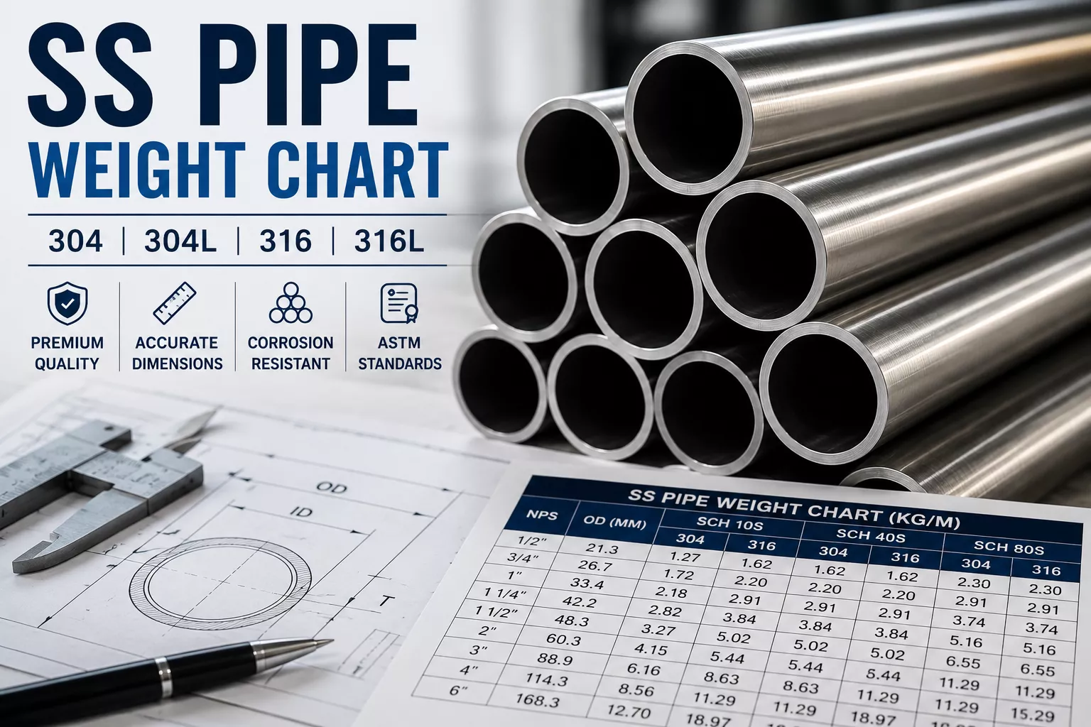 stainless steel pipe sizes chart