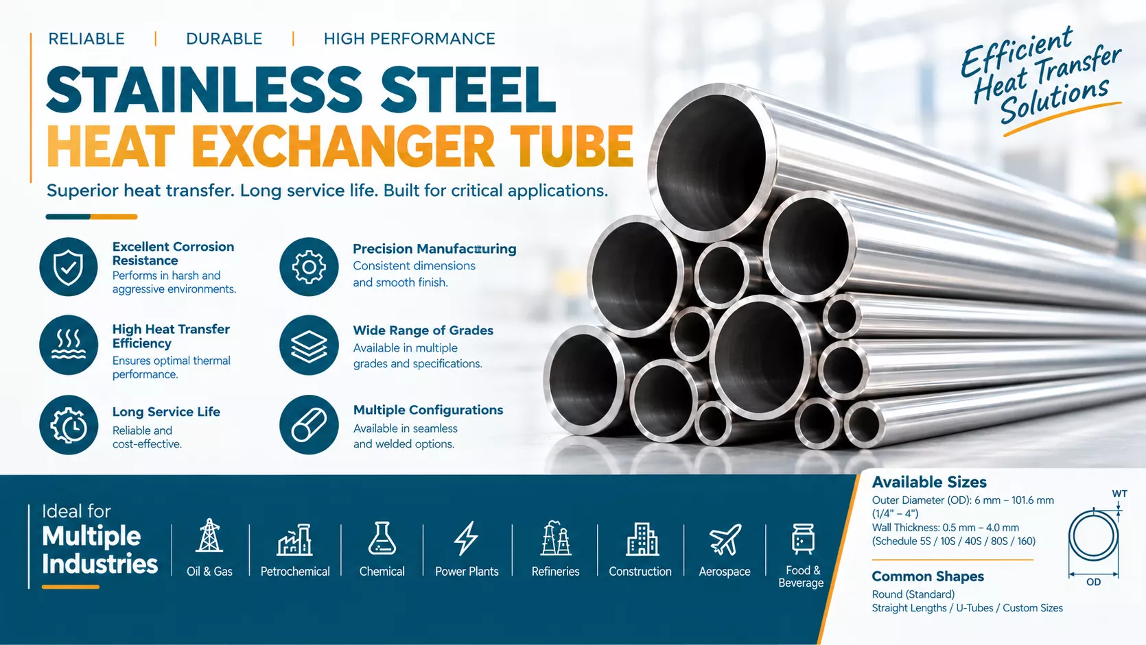Stainless steel heat exchanger tubes